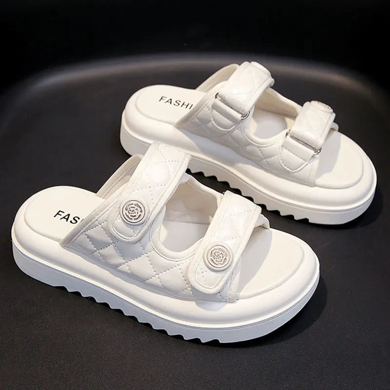 Ladies Sandals Leather Open Toe Flip Flops