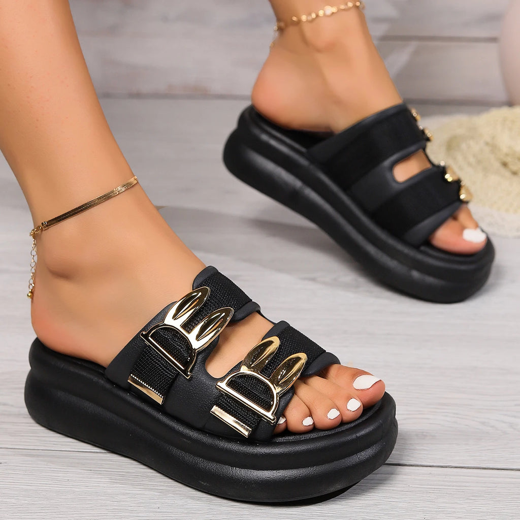 Summer  Women's Gold Thick Bottom Wedge Sandals