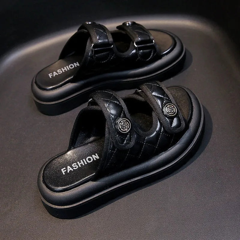 Ladies Sandals Leather Open Toe Flip Flops