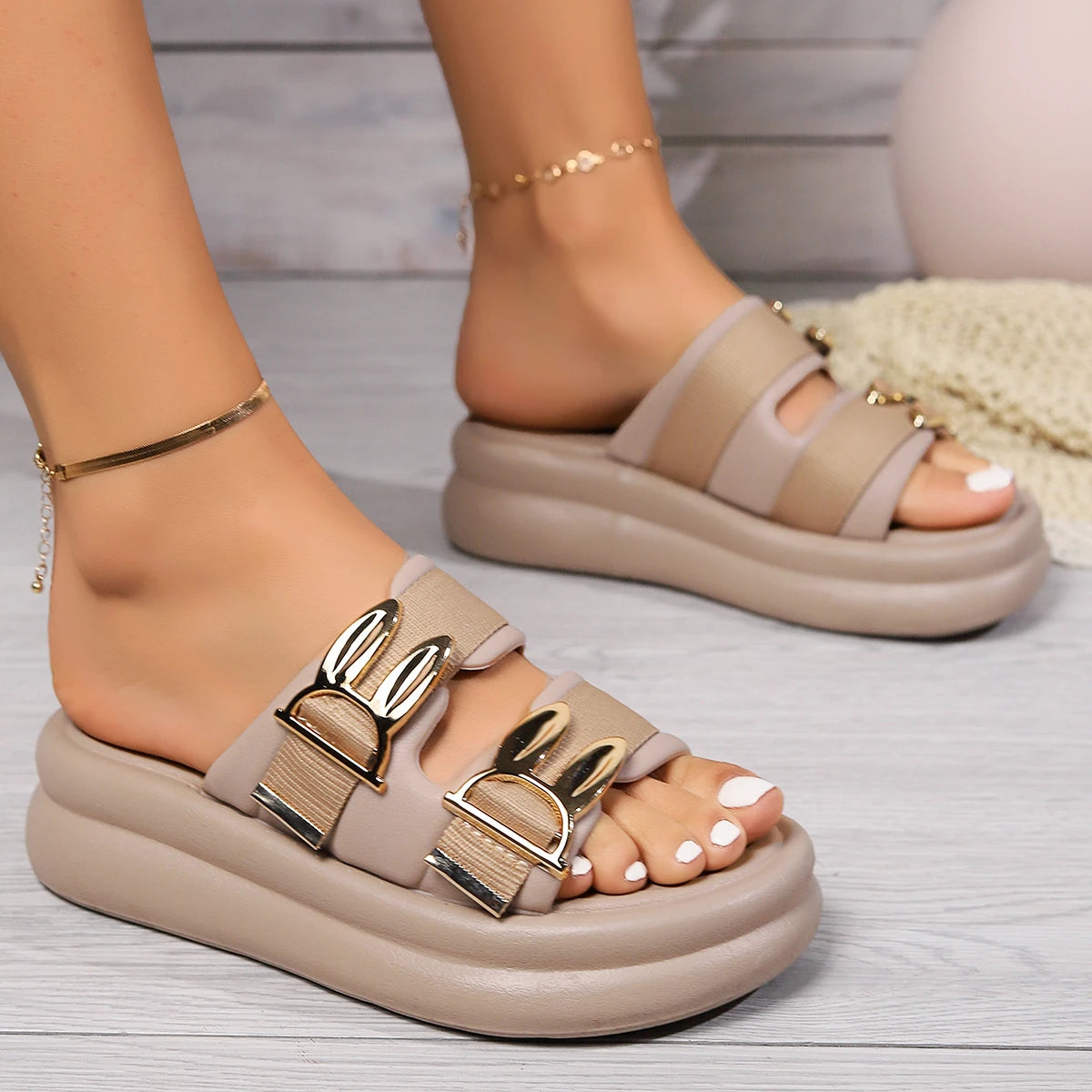 Summer  Women's Gold Thick Bottom Wedge Sandals