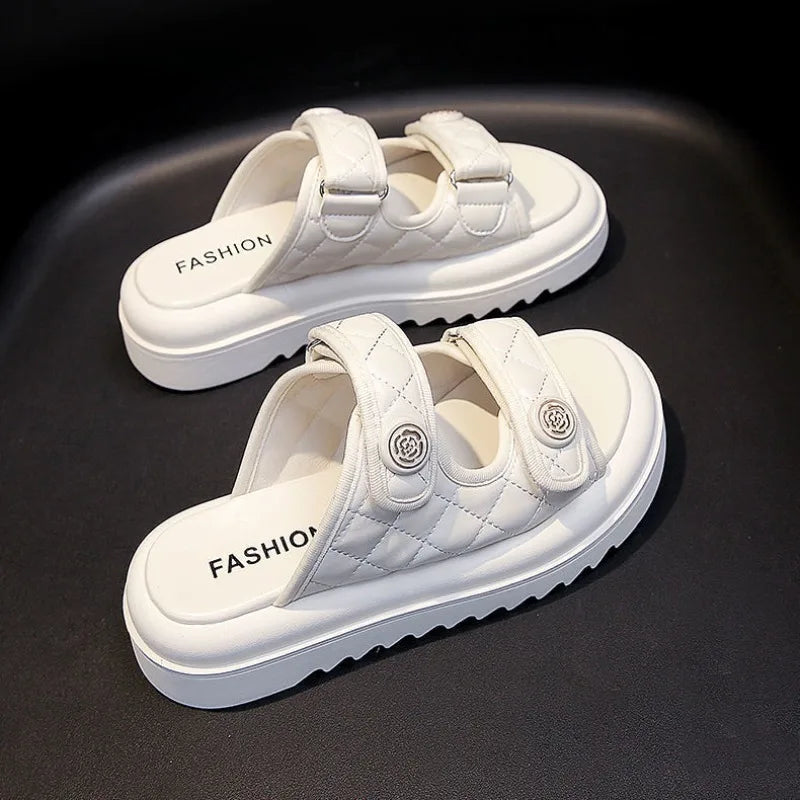 Ladies Sandals Leather Open Toe Flip Flops