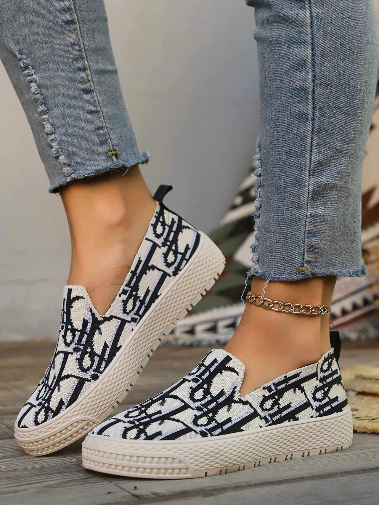 Letter Fisherman Shoes Graffiti Loafers Women's
