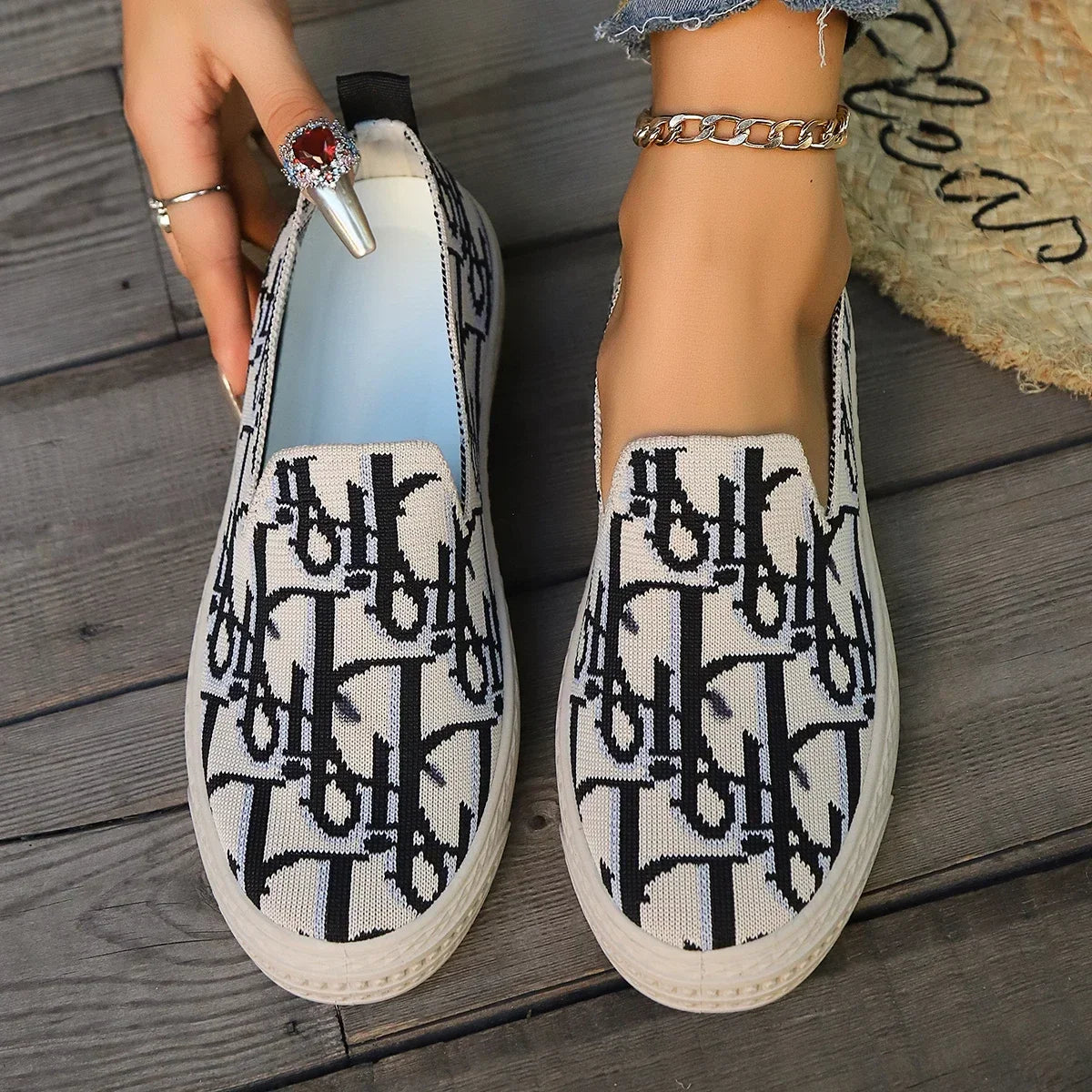 Letter Fisherman Shoes Graffiti Loafers Women's