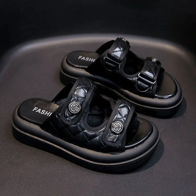 Ladies Sandals Leather Open Toe Flip Flops