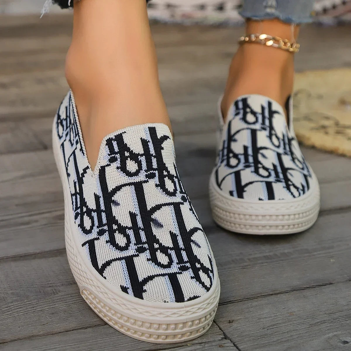 Letter Fisherman Shoes Graffiti Loafers Women's
